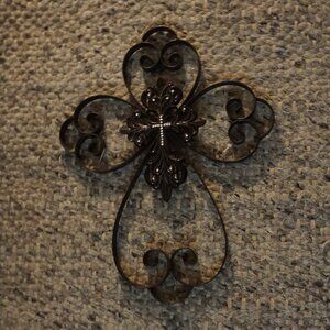 Black Iron Scrollwork Gemd Cross Wall Decor